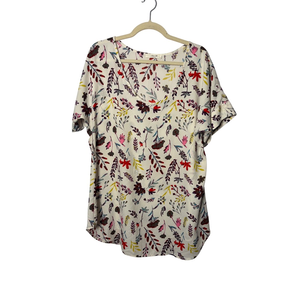 Jessy B Tunic Top M White Floral V-Neck Short Sleeve Boho Cottagecore NO BELT